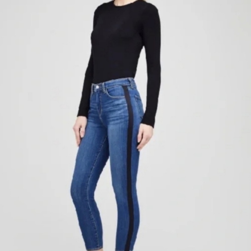L’Agence Margot Skinny Highrise Jeans in Neptune Blue Denim & Black Ribbon- 26